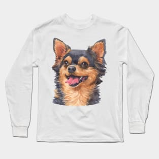 Black and Tan Chihuahua Watercolor Art Long Sleeve T-Shirt